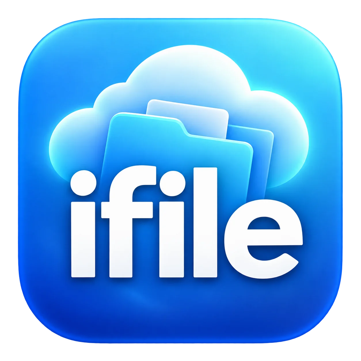 אייקון של ifile עם ענן וכמה תיקיות בצבעים כחולים ולבנים.